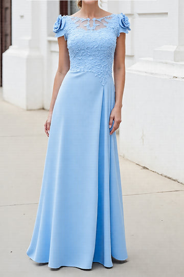 Sky Blue A Line Appliqued Mother of the Bride Dress with 3D Flowers